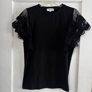 Chic Black Lace Ruffle Sleeve Top